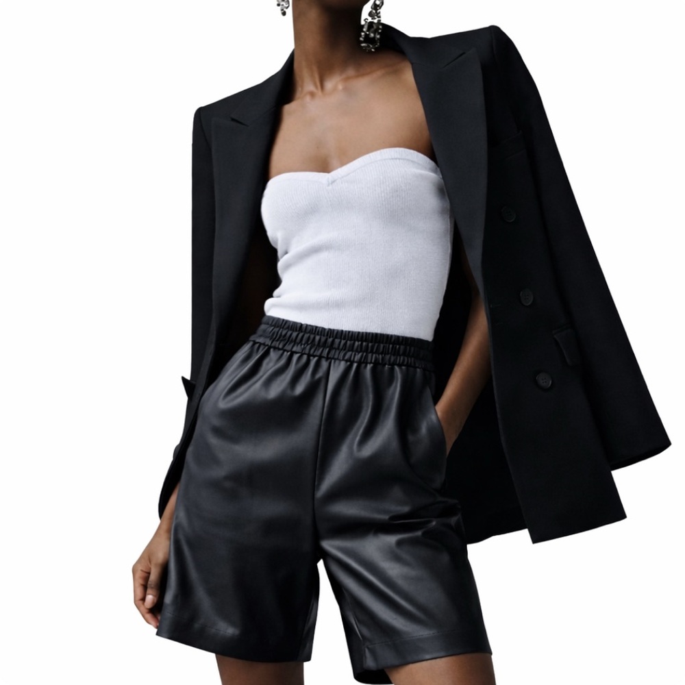 Babaton Black High Waist Leather Shorts